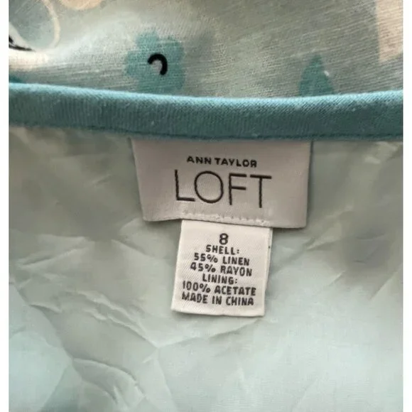 Ann Taylor Loft Floral-Print Spaghetti Strap Dress Size 8 Blue & White Linen Mix - Picture 7 of 11